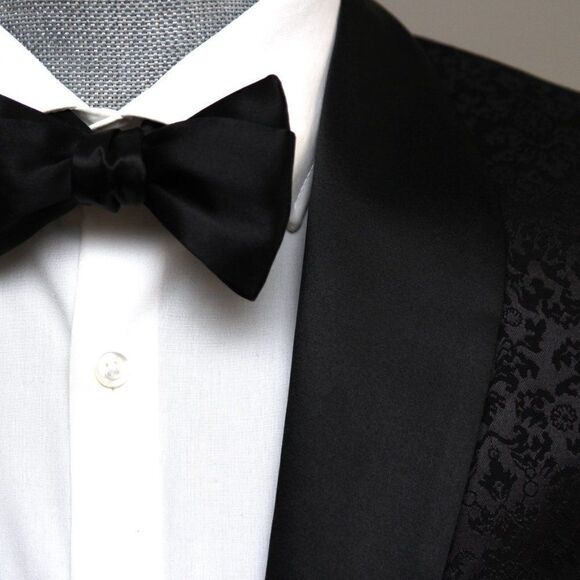 NWT Men's bow tie 100%Silk Charmeuse Black Self tied‎ Bow tie Straight - Picture 9 of 16